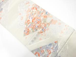 アンティーク　変わり松皮菱に花・ヱ霞模様織り出し袋帯（材料）